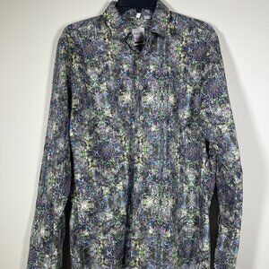 haupt Men's Crazy Artistic Print Button-up Shirt M 39/40 15.5 Purple Green!